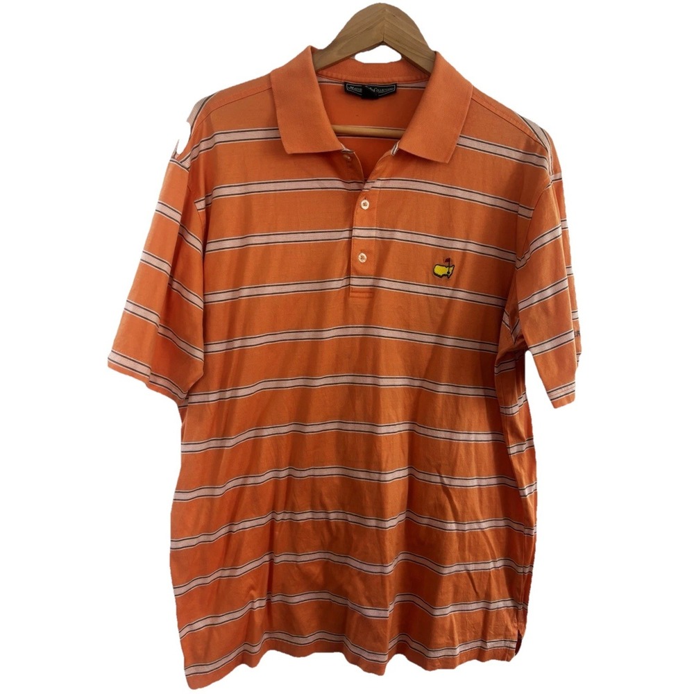 Masters Collection Men's XL Peach Striped 100% Pima Cotton Golf Performance